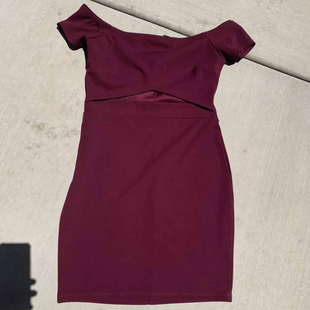 Windsor off the shoulder burgundy mini dress
